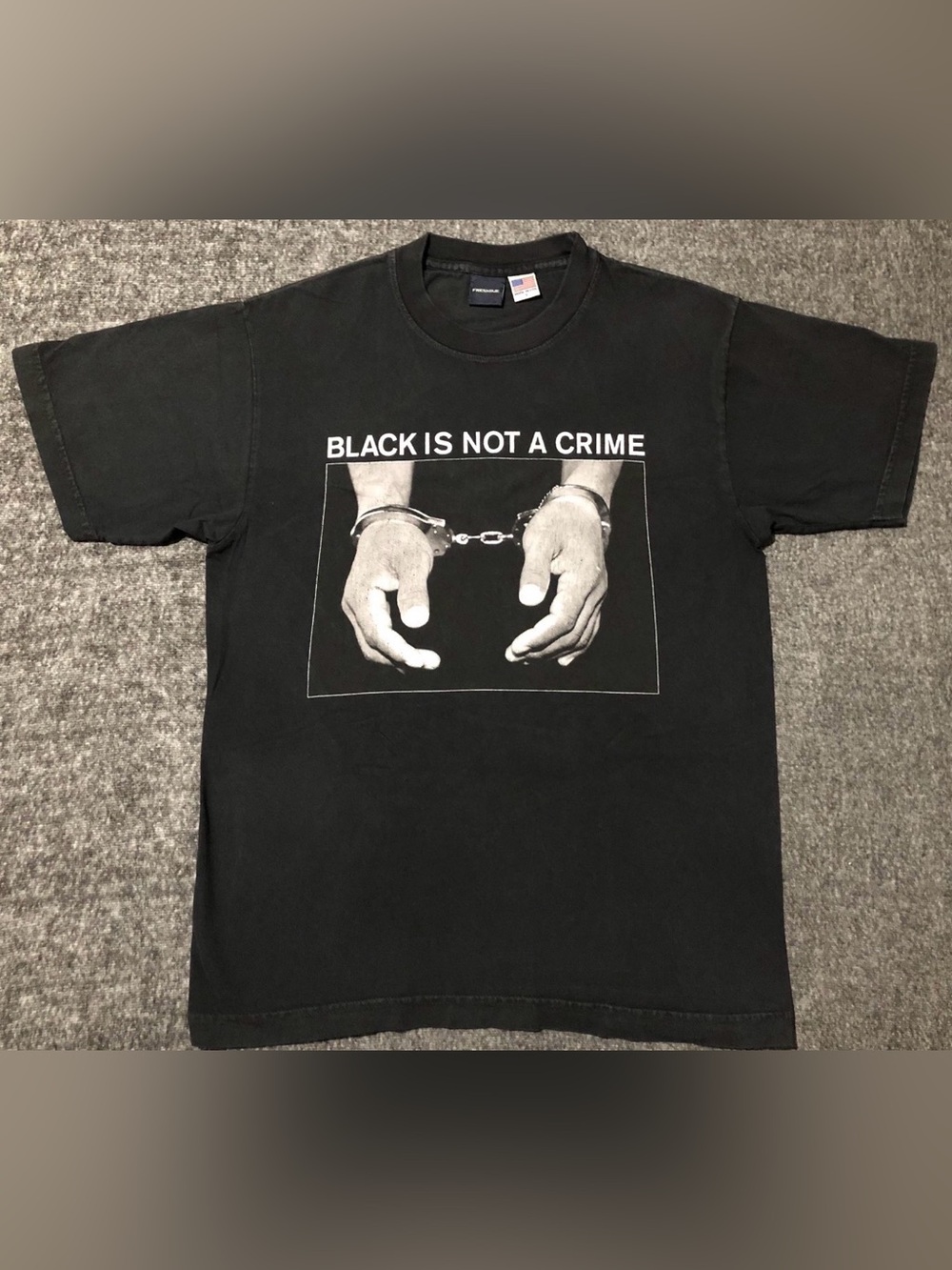 FreshJive Black Is Not a Crime rap skate t-shirt Small Made in USA Vintage 90’s.